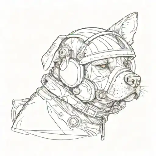 A Sketch Style Tattoo Of A Dog Wearing A Formula 1 Helmet