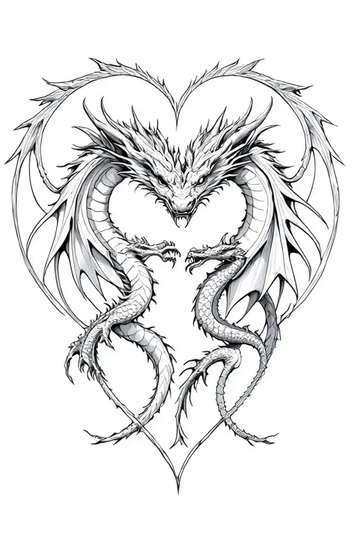 Two Dragons Circle Around A Human Heart Shape