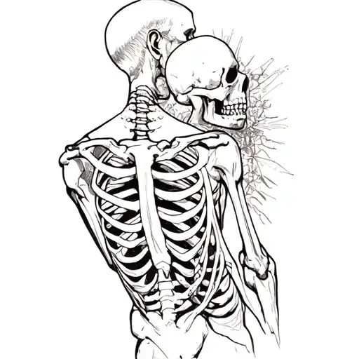 A Man With A Skeleton On His Back