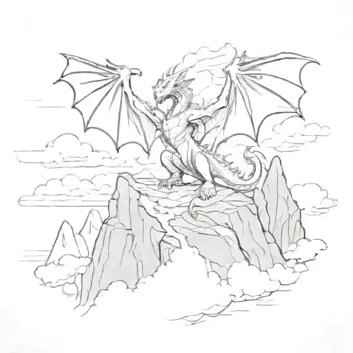An Archangel Kills A Fire-breathing Dragon With A Sword On A Cliff Against A Stormy Sky