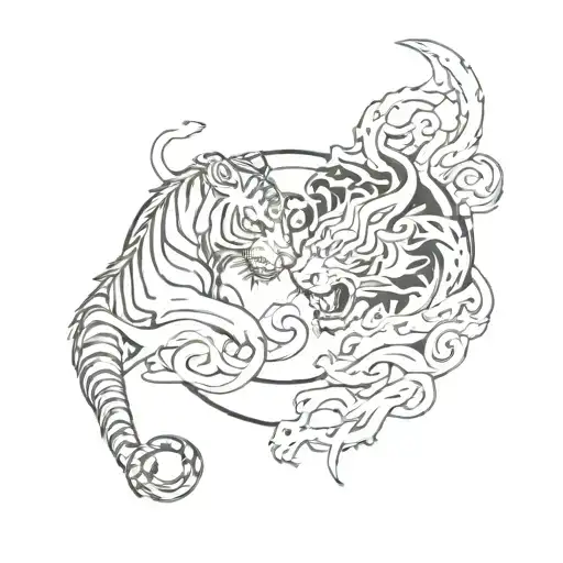 A Tiger And A Dragon Forming A Yin Yang Symbol