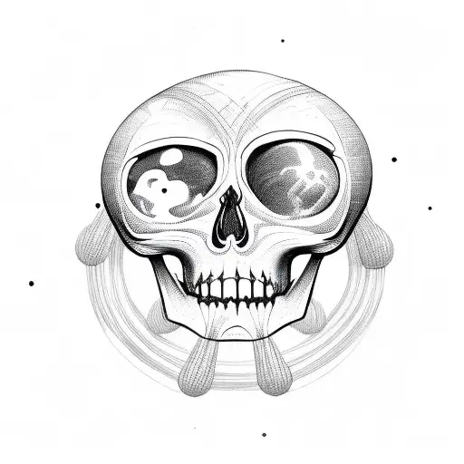 Open Wooden Skull With Rising Brain Attached To Balloons Shaped Like Planets