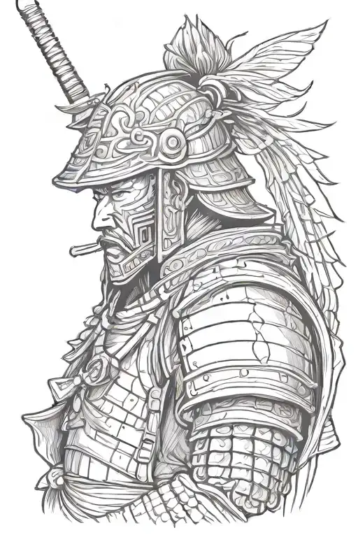 Japanese Samurai Warrior Side Profile Traditional With Helmet