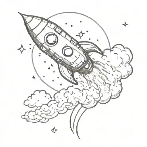 Moon With A Rocket Flying Away