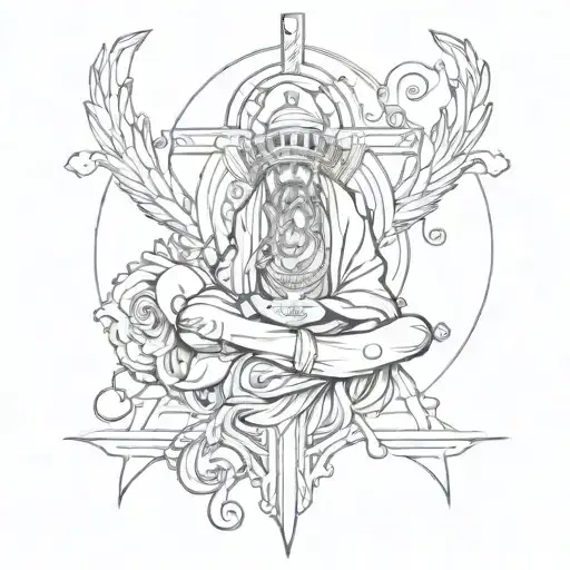 A Tattoo Design Showcasing The Fusion Of Christian Religious Imagery And Hip Hop Aesthetics