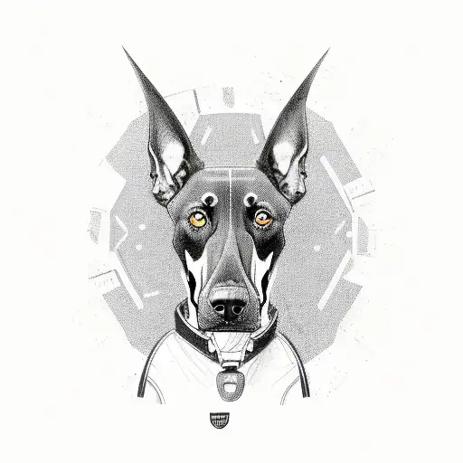 A Doberman Wearing Tactical Gear And Holding A Gun In Sketch Style