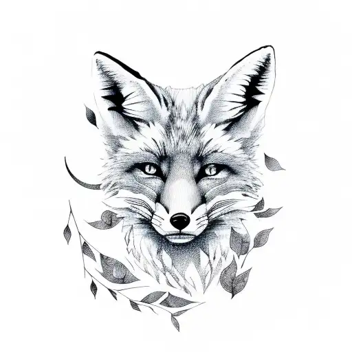 Curled Up Fox With Black Leaves And A Cresent Moon On His Head