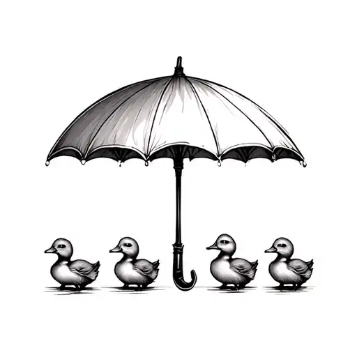 Umbrella And Five Baby Ducks