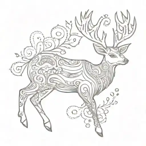 A Tattoo Design Of A Deer With Intricate Patterns Representing Family And Health