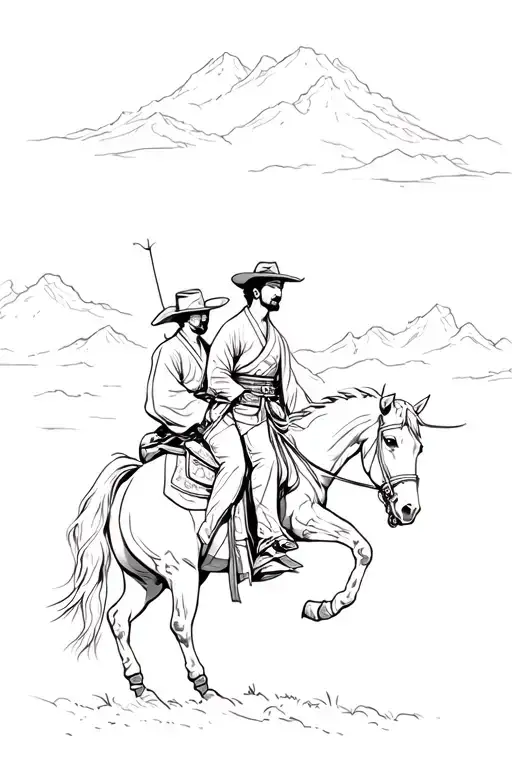 Black Cowboy In Kimono On Horse