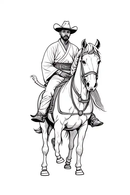African Cowboy In Kimono On Horse
