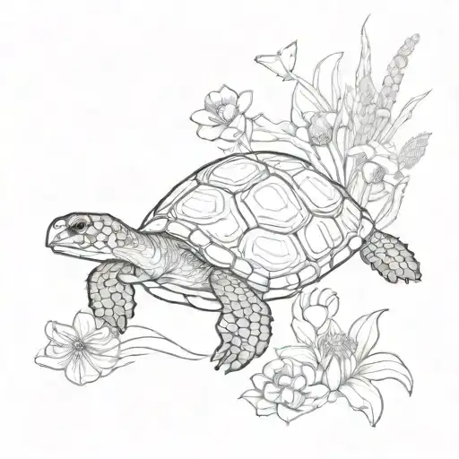 A Turtle Surrounded By Anemones And Sea Plants