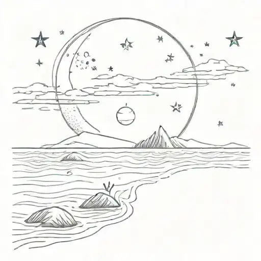 A Serene Moonlit Ocean Scene With Stars Reflecting On The Water