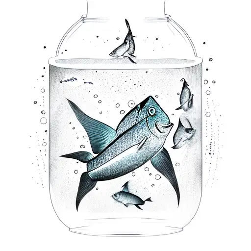 Fishes Inside A Jar With Ocean Waves