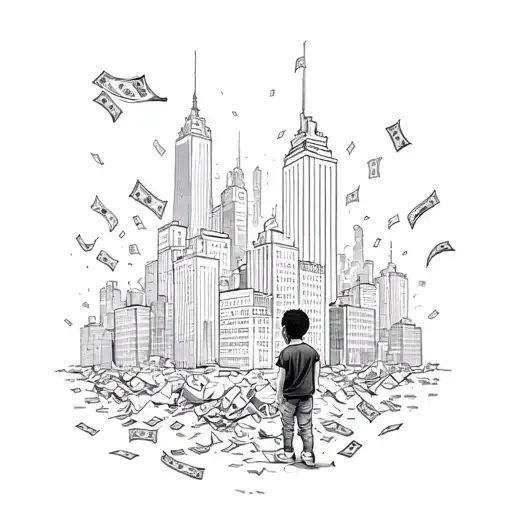 Black Kid In A City With Big Buildings Collapsing And Money