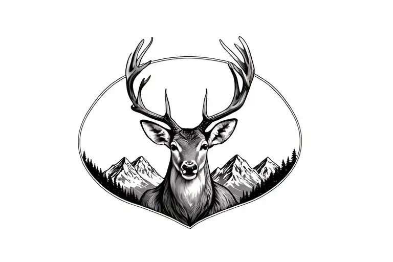 Deer Head With Mountian Range