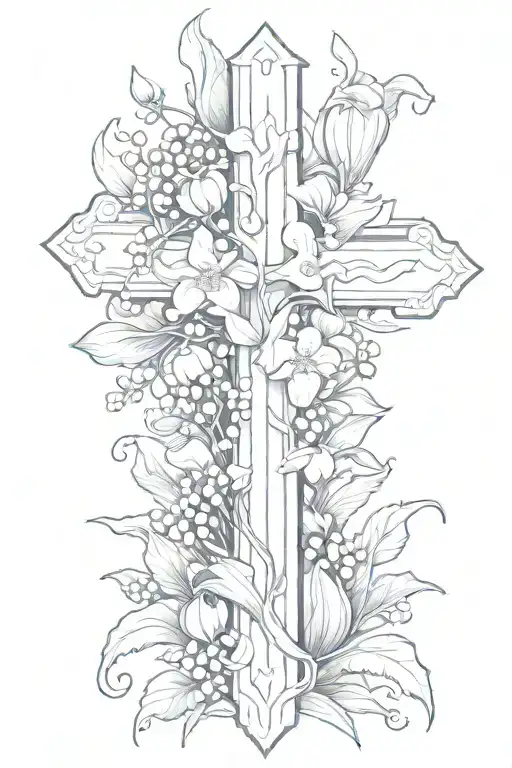 Lily Of The Valley And Morning Glories Wrapped Around A Cross