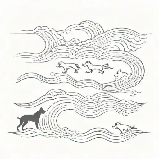A Stylized Wave Pattern Incorporating Dog Silhouettes