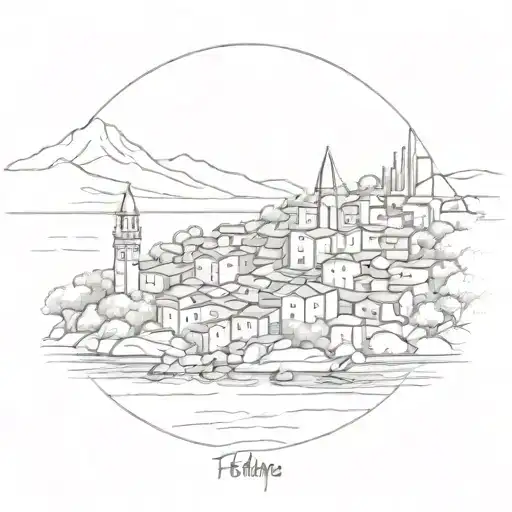 A Sketch Of The City Of Fethiye With The Sea In The Background