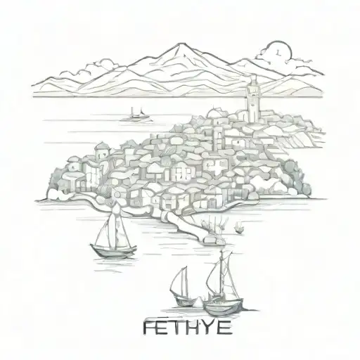 A Sketch Of The City Of Fethiye With The Sea In The Background
