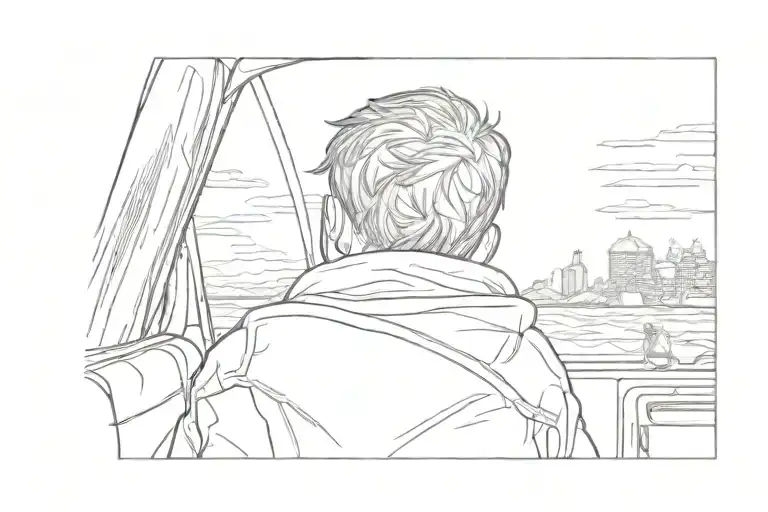 Back Of A Baby Boy Watching Outside Car Window At A Night