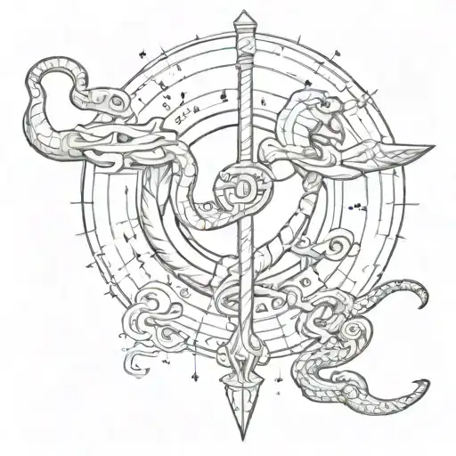 Incorporate Elements Of A Sagittarius Sign And A Snake In A Sketch Style