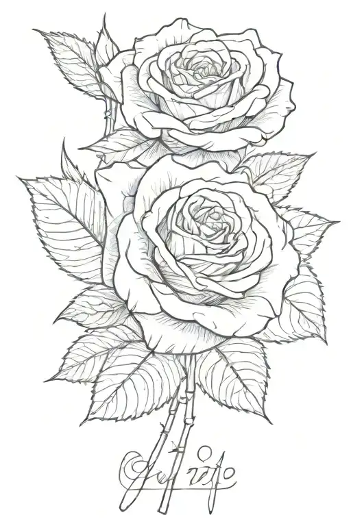 Rose With Name Janice In Cursive As The Stem With The Date 1975 - 2018 As Roman Numerals