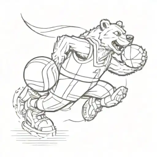 A Pixelated Bear Playing Basketball In A Video Game