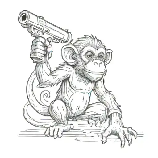 Monkey Playing With Water Gun