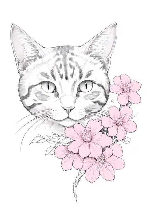 Flower With Cat Face And Sakura