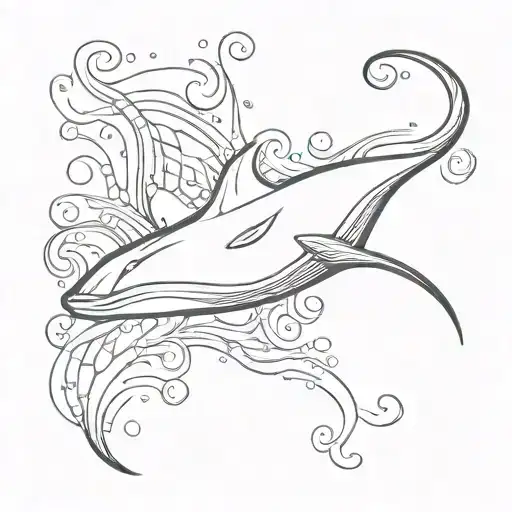 A Minimalist Blackwork Tattoo Of A Stingray Silhouette Against A Backdrop Of Swirling Water