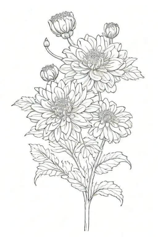 Dainty One Chrysanthemum Flower And One Marigold Flower With Stems