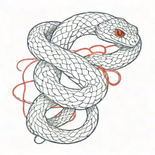 Snake With Red Thread Crossed Together Representing