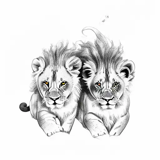 Male Lion And Lion Cub