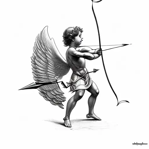 Cupid Flying While Shooting Arrow