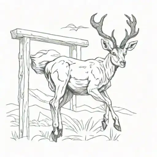 Create A Sketch Tattoo Of A Springbok Leaping Over A Rugby Goal Post In An African Landscape