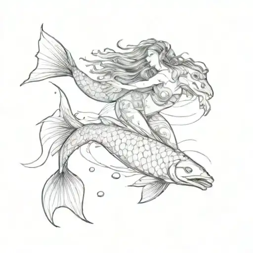 Mermaid And Tarpon Rolling On Surface