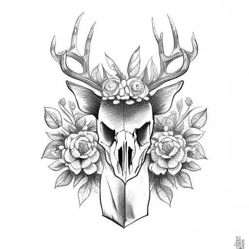 Deer Skull With Flowers Around It