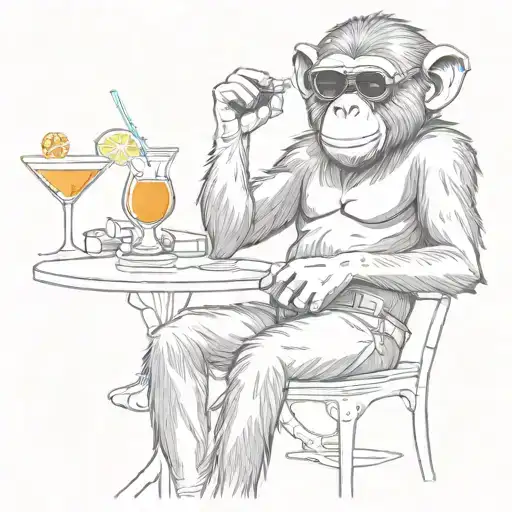 A Monkey With Sunglasses Sitting On A Discoball Sipping A Martini