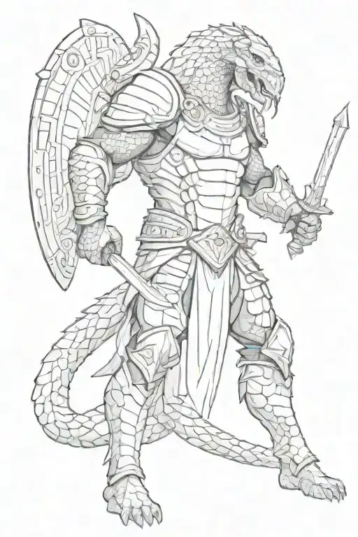 Side Profile Goliath In Snake Armour Holding Sword And Shield