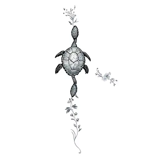 Turtle With Shells And Flowers