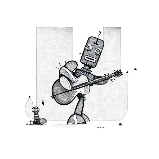 Small Robot Playing A Guitar