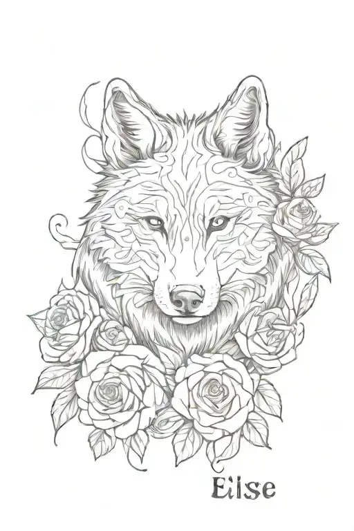 Simple Wolf Wrapped In Roses With The Name Eleise