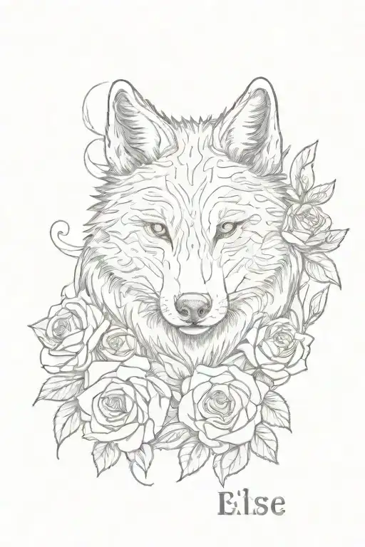 Simple Wolf Wrapped In Roses With The Name Eleise