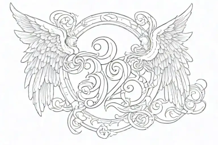 32 In Old English Font With Angel Wings Coming Out Of The Nunbers