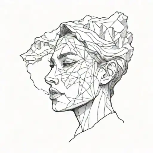 An Abstract Tattoo Of A Woman's Face Merging With The Rugged Texture Of A Mountain Cliff