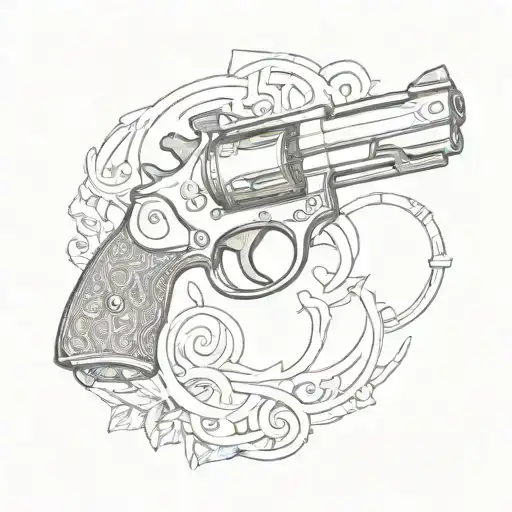 Create A Tattoo Design Featuring A Gun Intertwined With Artistic Elements