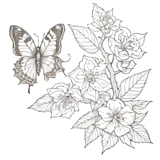 A Realistic Floral Branch With A Hidden Butterfly