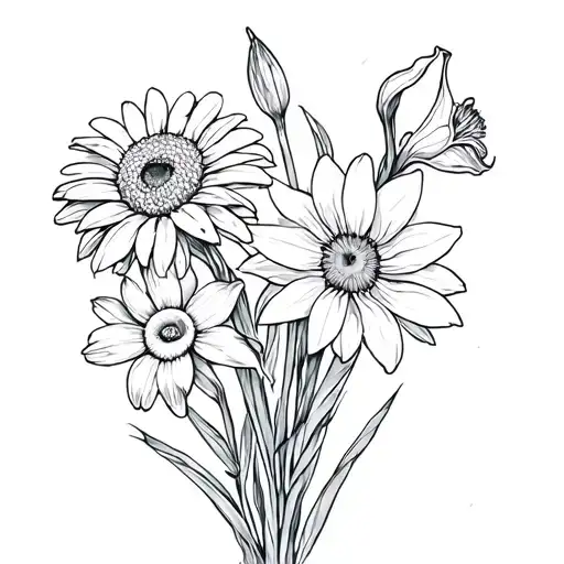 2 Chrysanthemums 2 Daffodils 1 Daisy And 1 Iris Bouquet