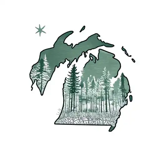 Michigan State Outline Filled With Pine Tree Silhouettes